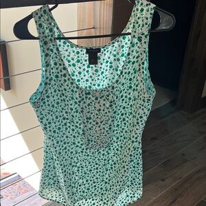 Ann Taylor White and Green Leaf Print Tank Top